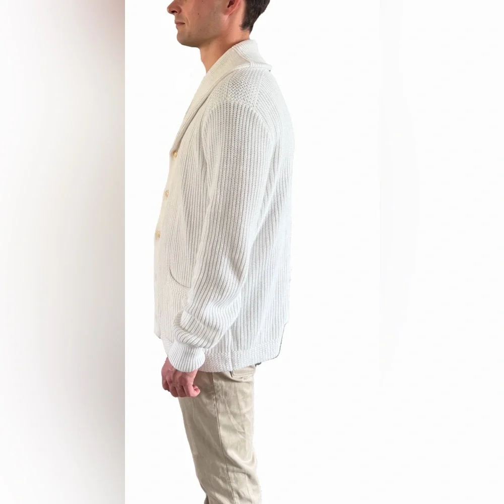 Polo Ralph Lauren Men’s Ribbed 100% Cotton Shawl Collar White Knit Cardigan Sz M